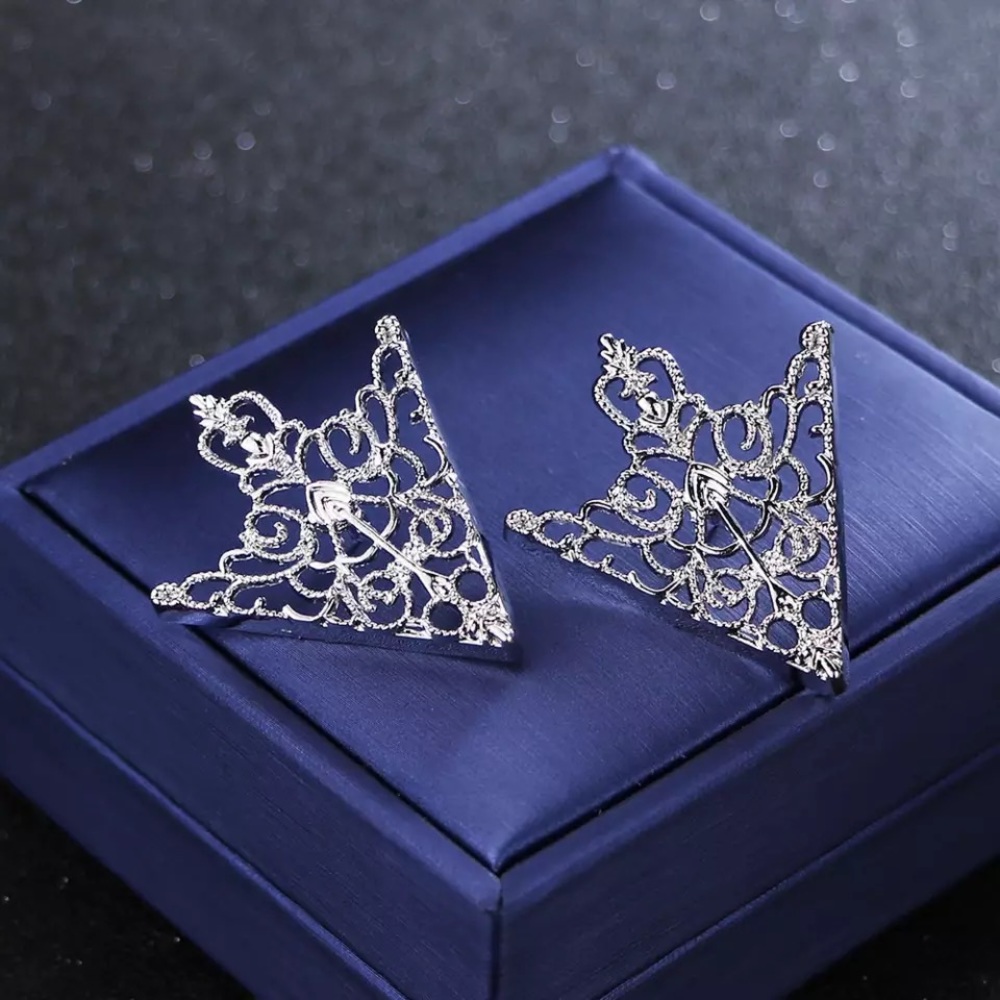 Goth Triangular Hollow Filigree Collar Tip Pins - Picture 6 of 16